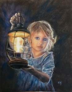 Petite fille à la lanterne Pastel 50x40
